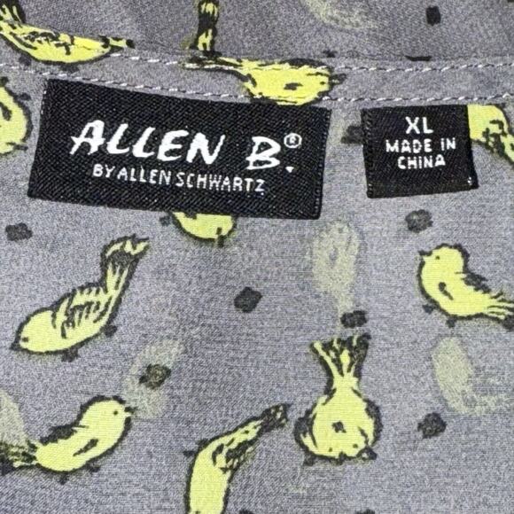 Allen B Schwartz Kimono Top Shirt Women's XL Gray Yellow Birds Sheer Popover - Picture 5 of 8